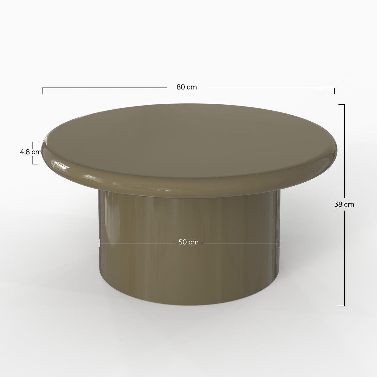 CouchtischApoline lackiert in kaki grün aus MDF, D80 cm