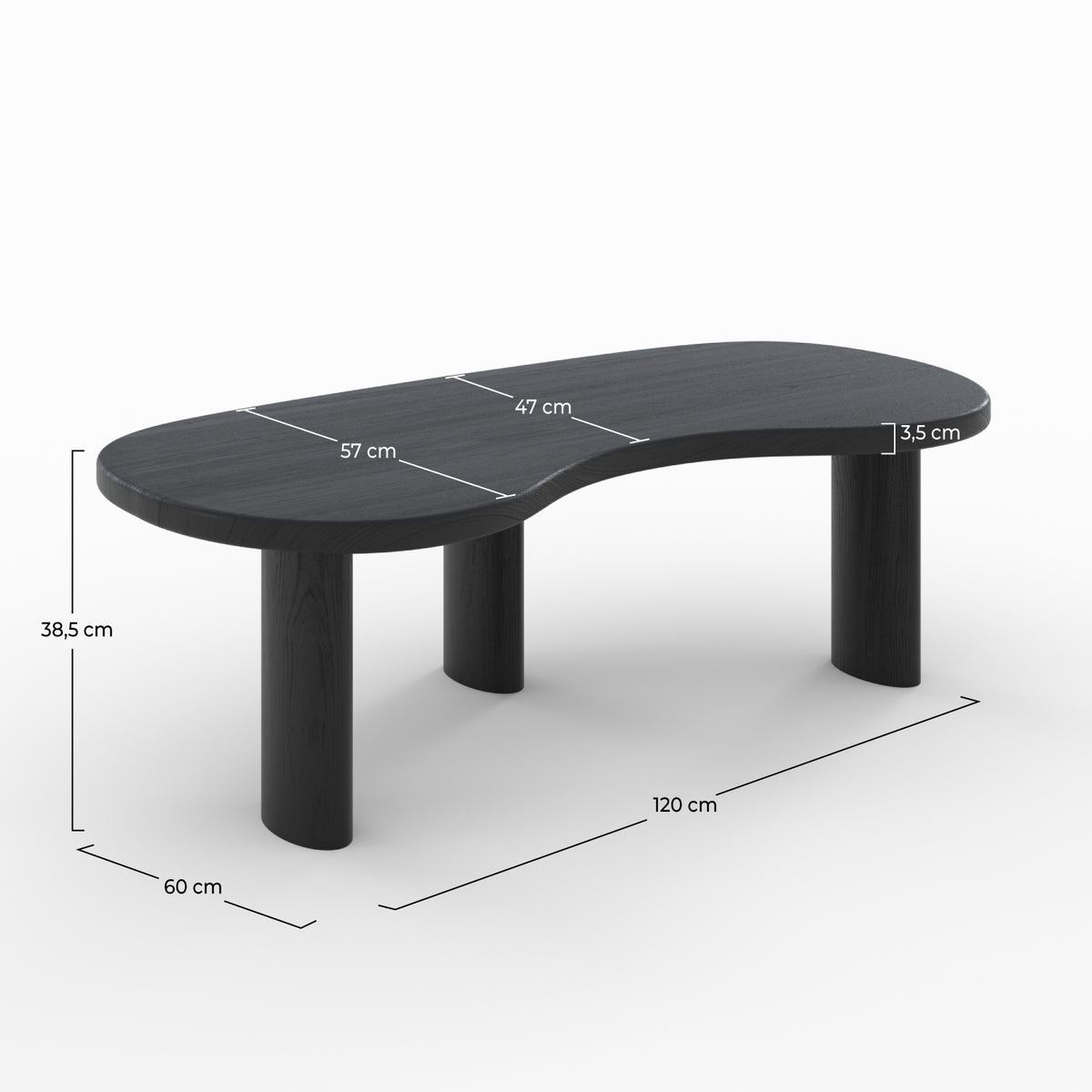table basse bois massif de mindi noir organique brandan