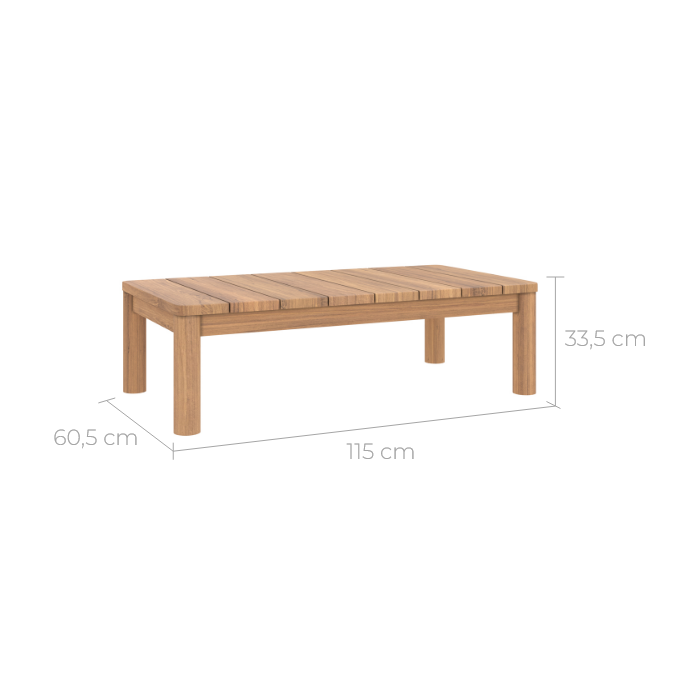 tavolino da giardino rettangolare in legno di teak massello bakole