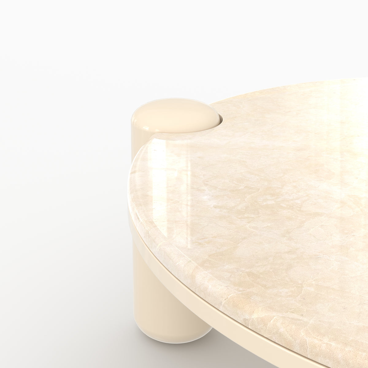 Table basse Hanaé en marbre avec pieds laqués beiges, D86 cm