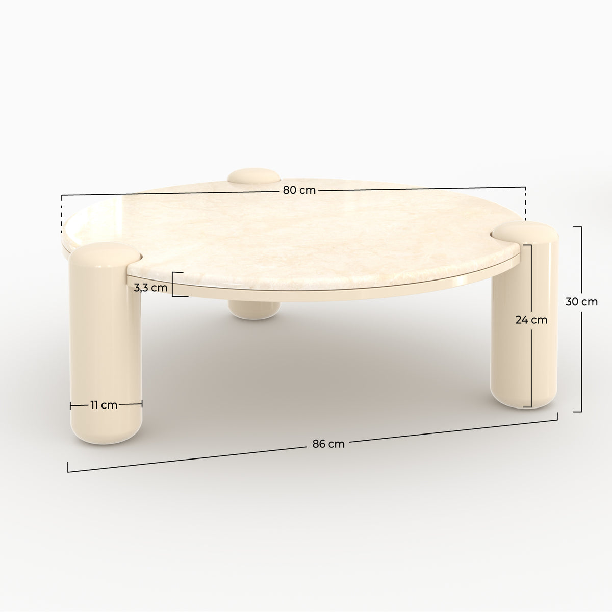 Table basse Hanaé en marbre avec pieds laqués beiges, D86 cm