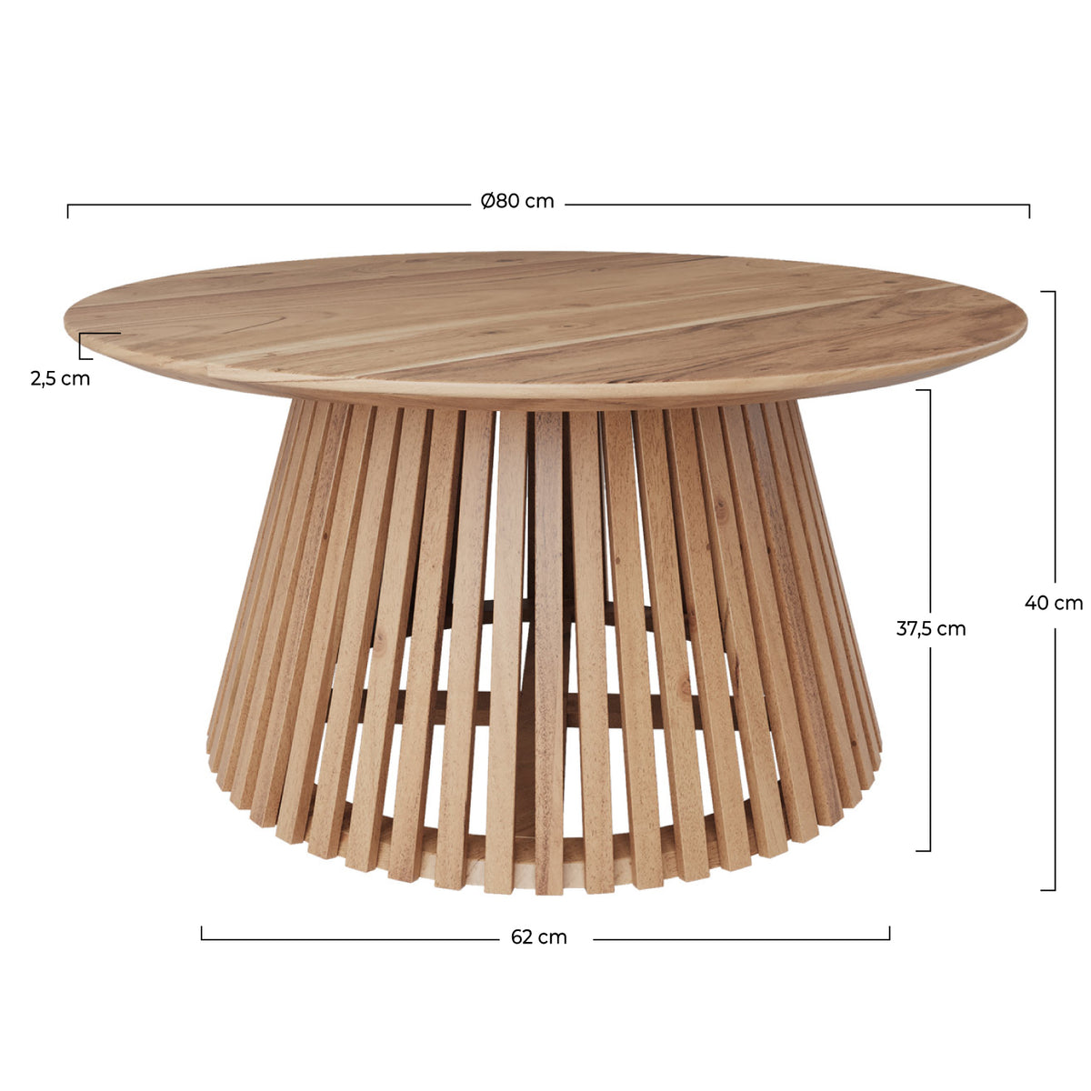 Képès - Couchtisch aus hellem Holz, D.80cm