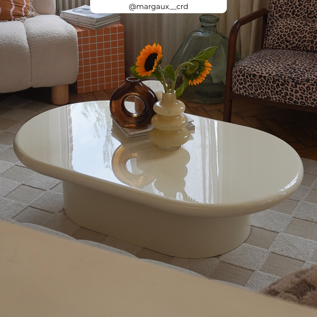 Table basse laquée blanche Sia ovale vase salon – Maison Pavane