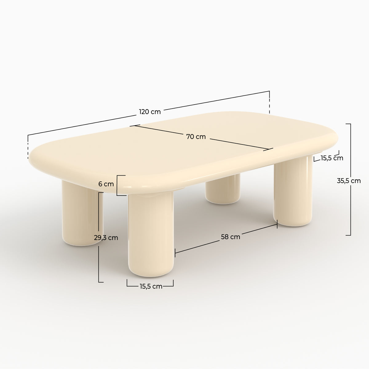 Table basse Lolly rectangulaire en MDF laqué blanc cassé