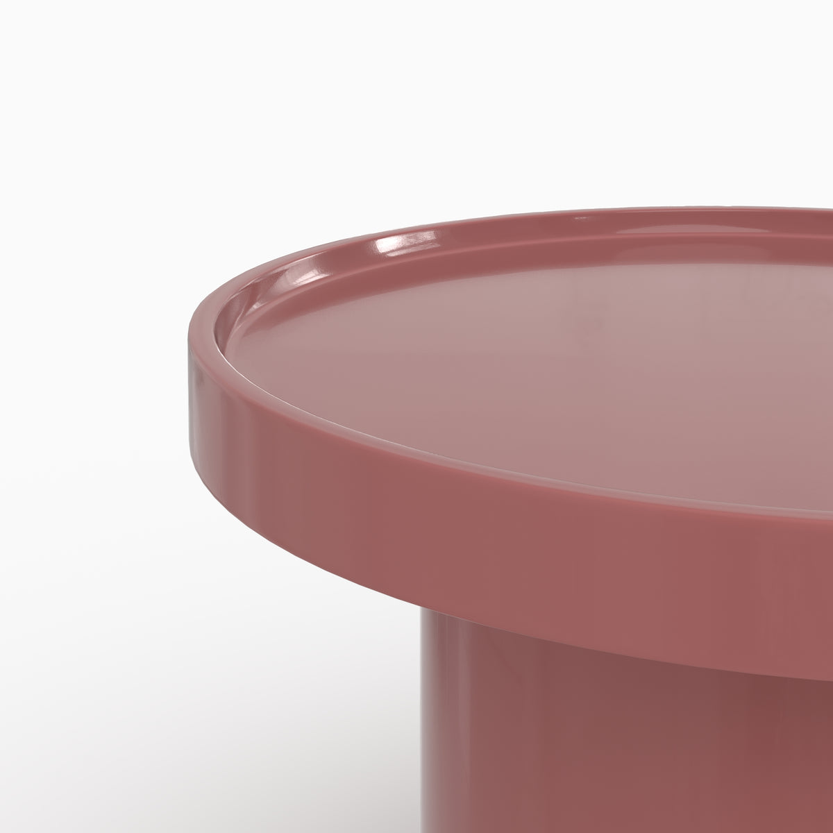 Table basse Nora rouge foncé laqué brillant D50 détail plateau rebord – Maison Pavane