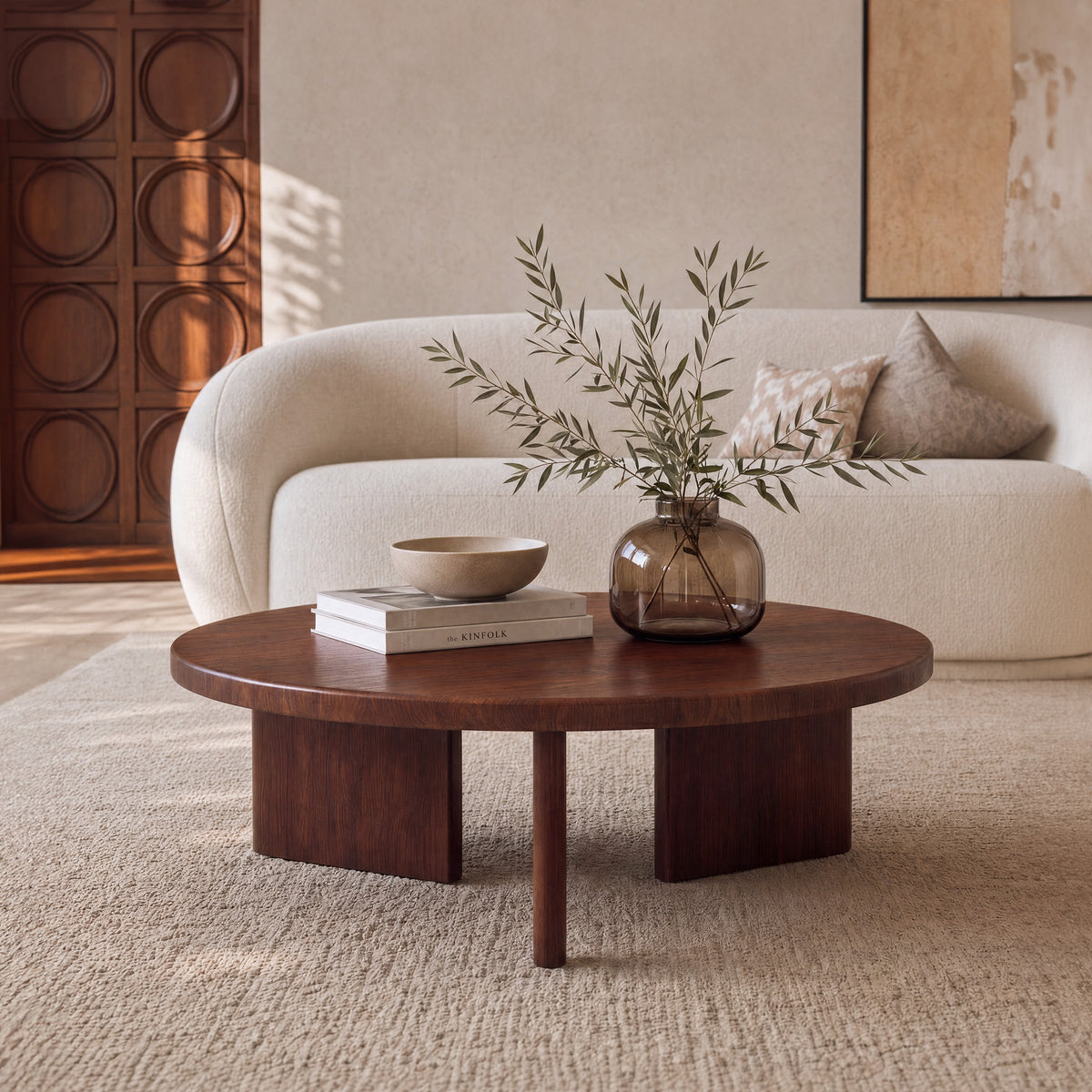 Table basse ronde bois foncé Galia salon – Maison Pavane