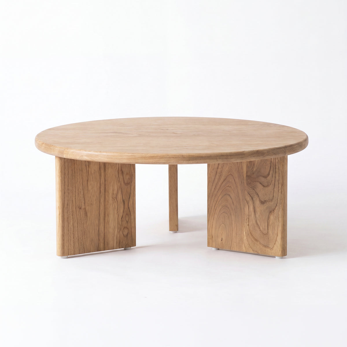 Table basse ronde Galia bois mindi piètement planche profil – Maison Pavane