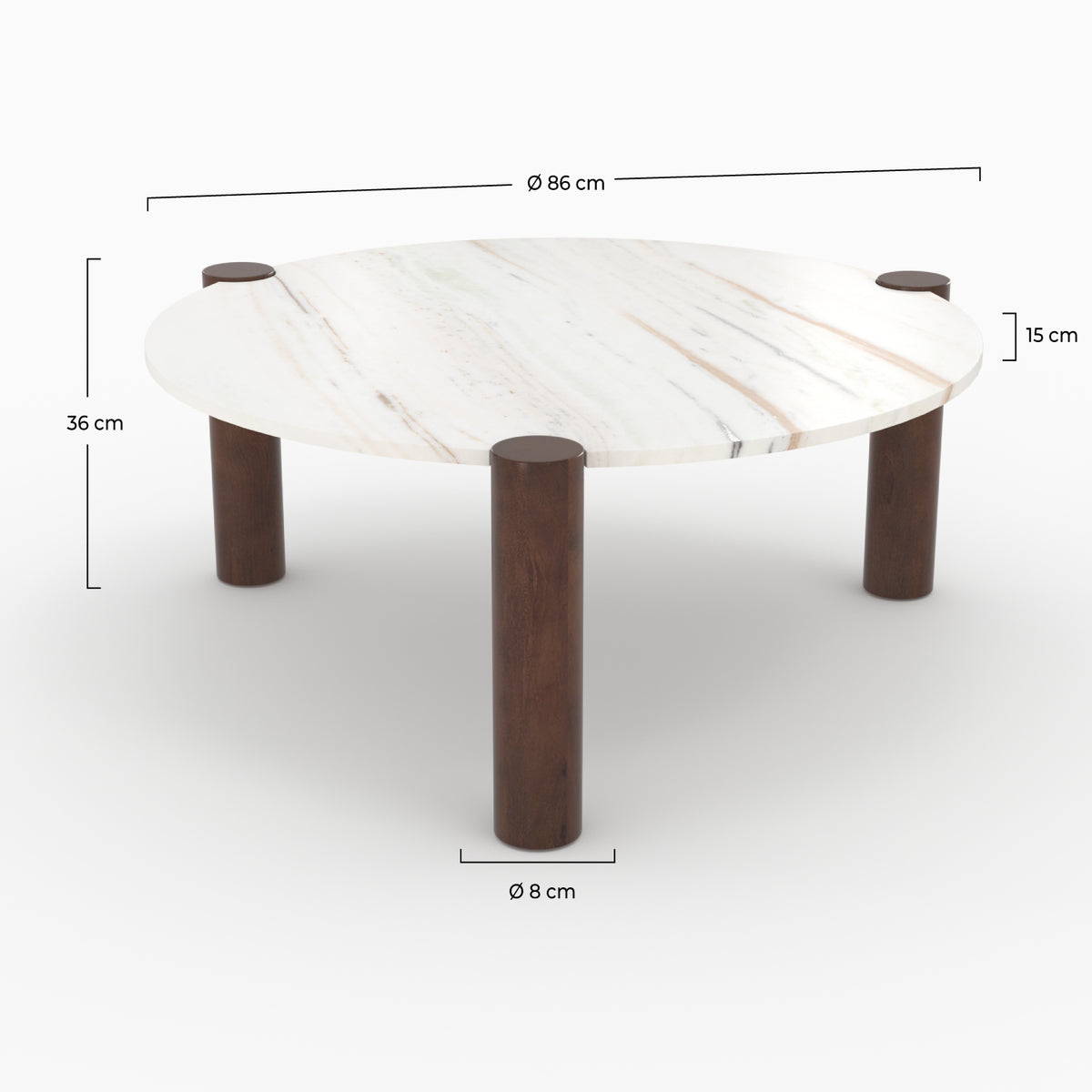 table basse ronde pauline en marbre bois de manguier diametre 86 cm