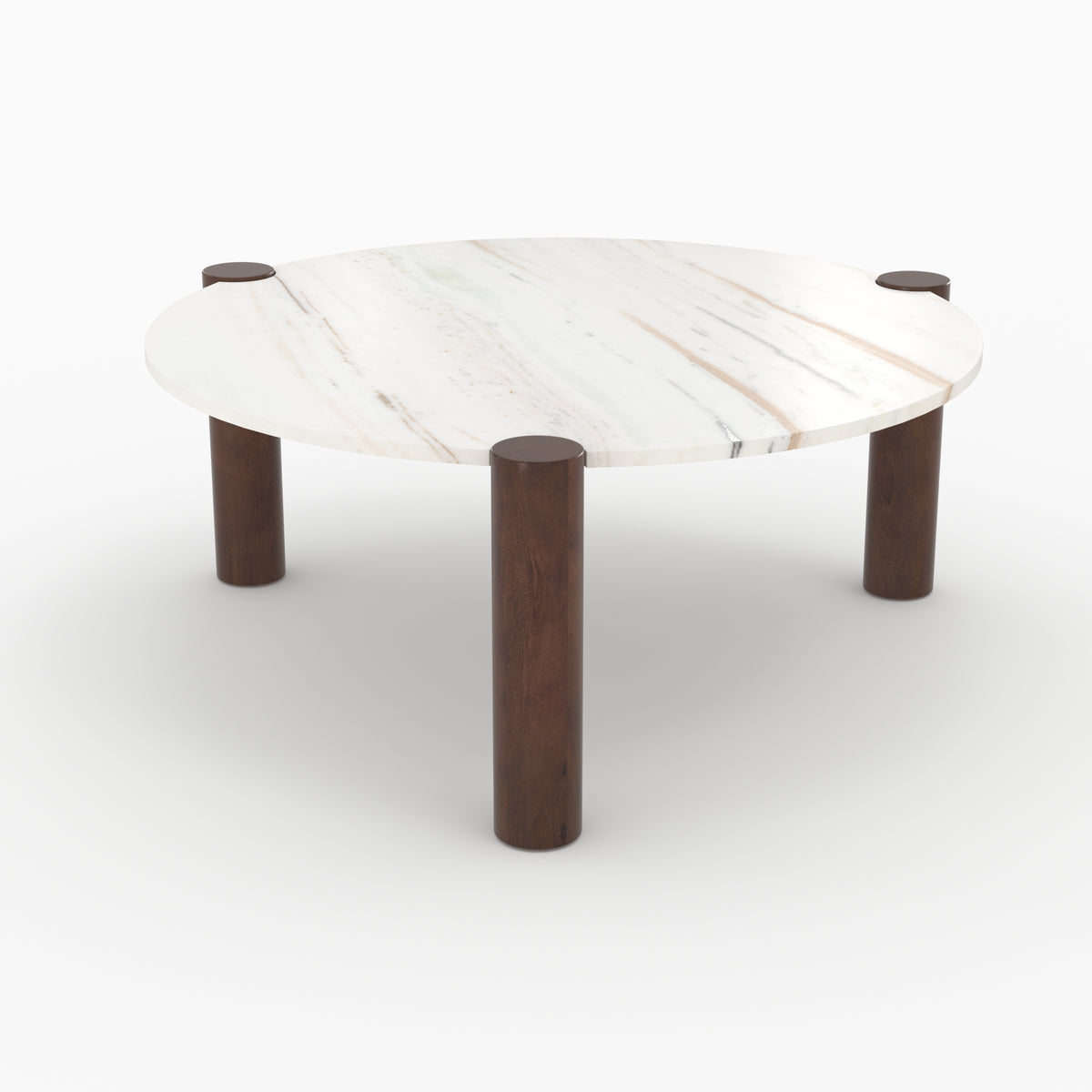table basse ronde pauline en marbre et bois de manguier diametre 86 cm