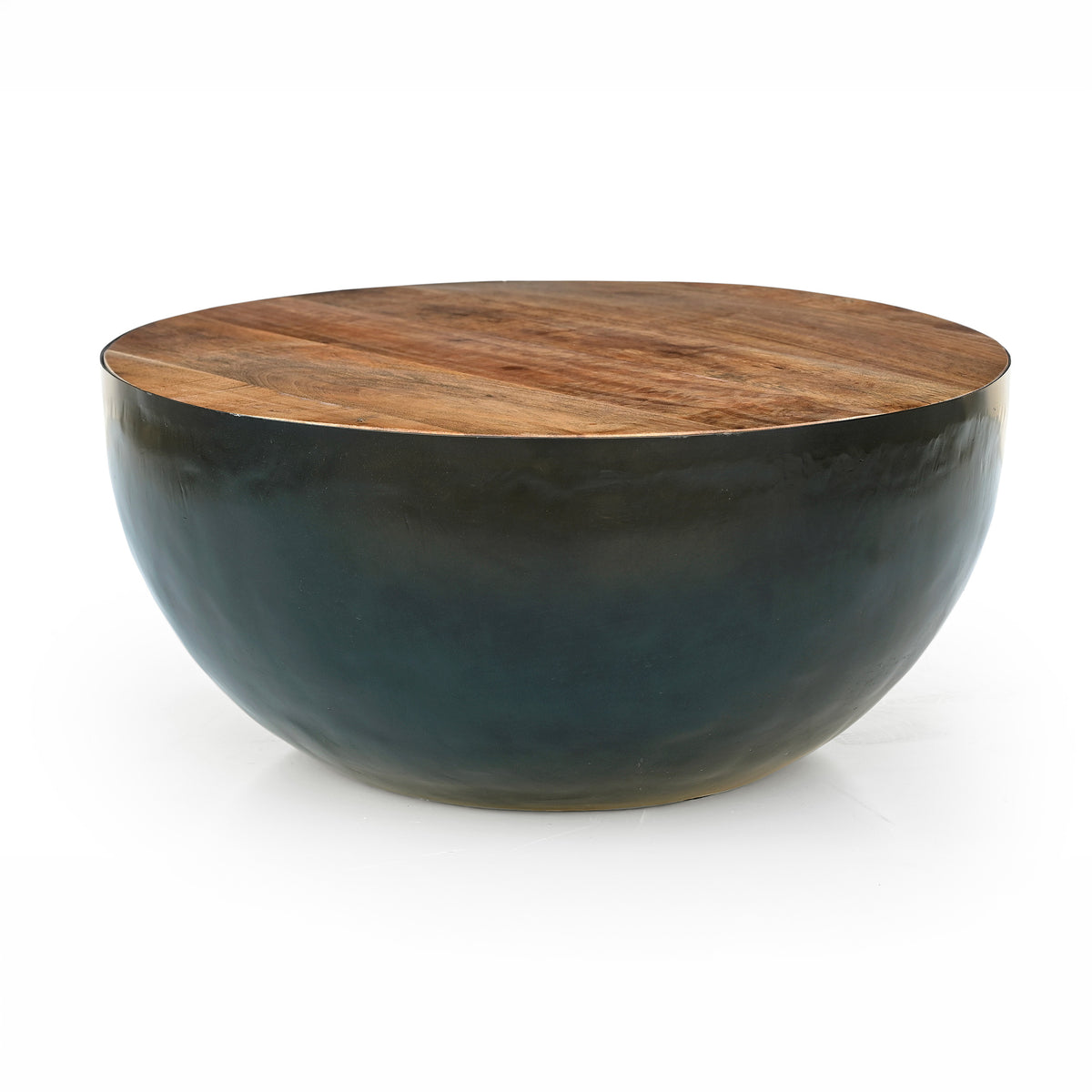 Table basse ronde plateau bois et métal noir Taji – Maison Pavane