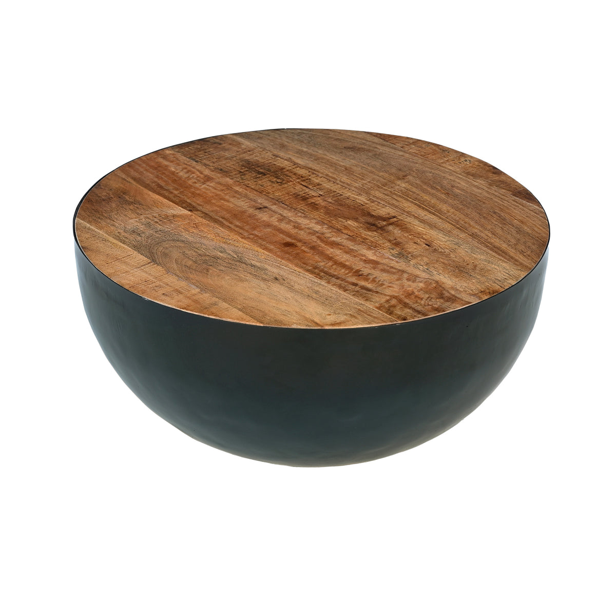 Table basse ronde plateau bois et métal noir – Maison Pavane