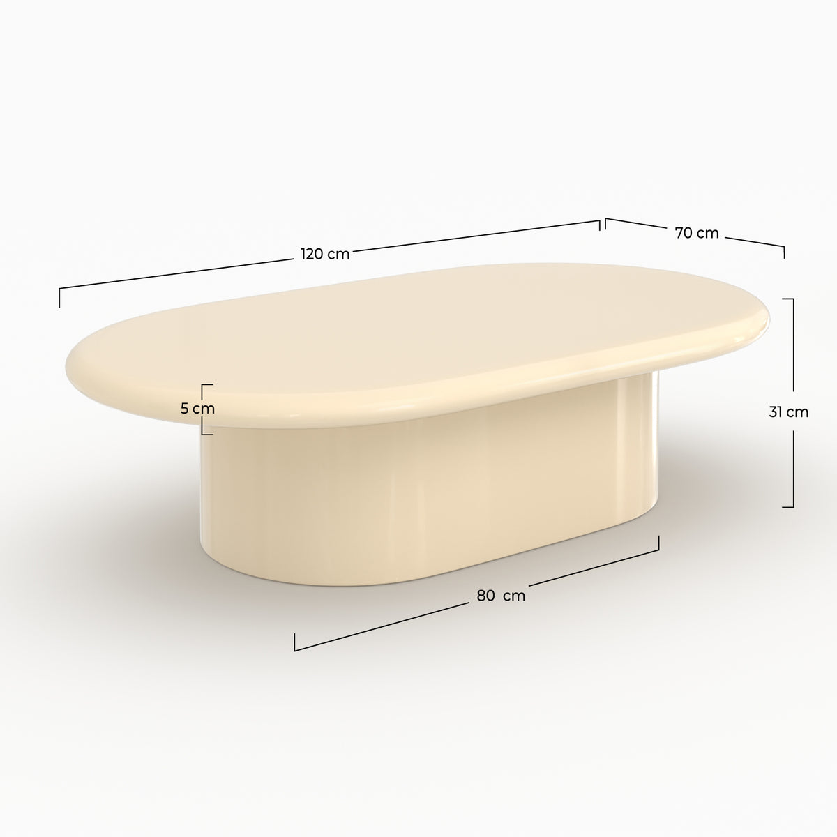 Table basse ovale Sia en MDF laqué blanc cassé, 120 cm