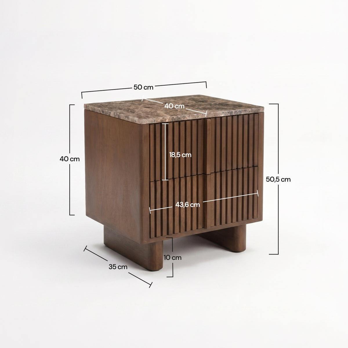 Table de chevet Flavio en bois de manguier et plateau en marbre, dimensions - Maison Pavane