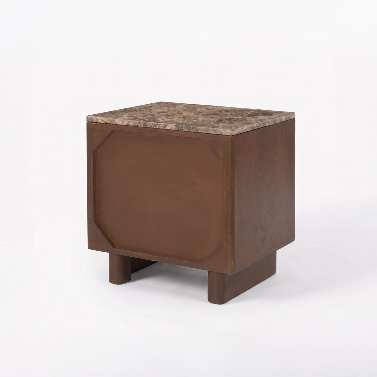 Table de chevet Flavio en bois de manguier et plateau en marbre, vue arrière - Maison Pavane