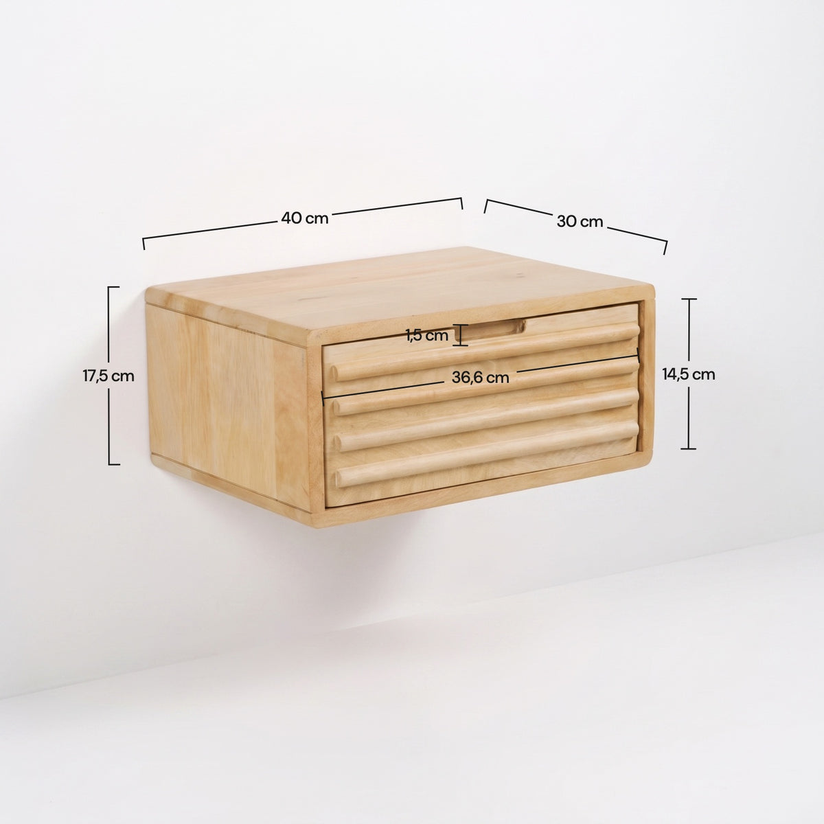 Table de chevet murale Pablo en bois de manguier naturel, dimensions - Maison Pavane
