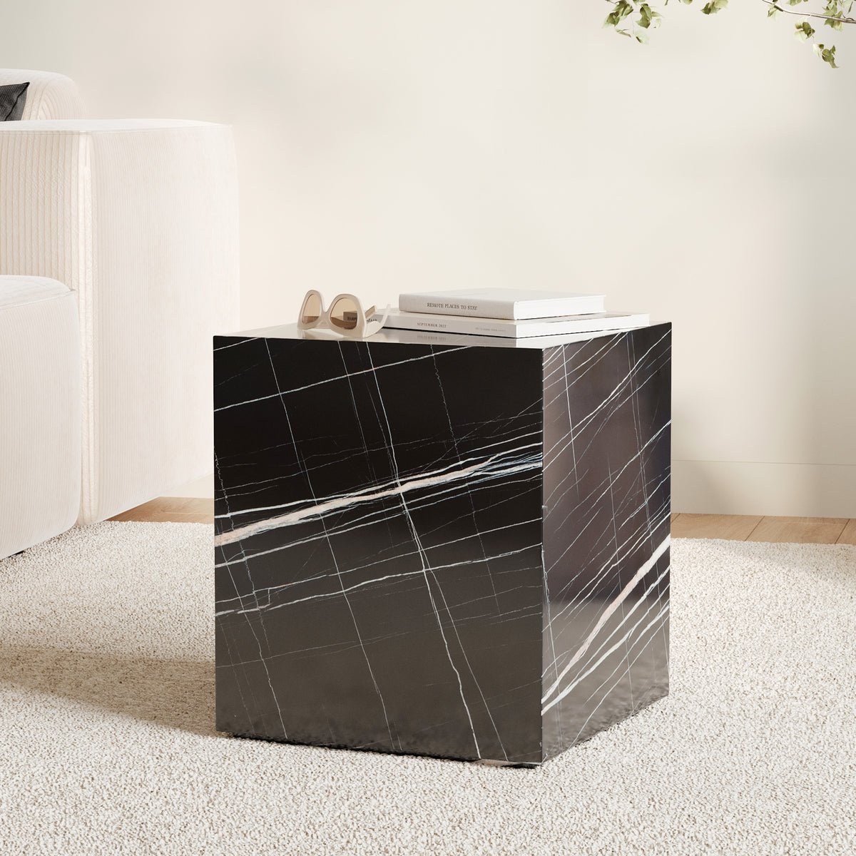 table cube marbre noire lison table appoint