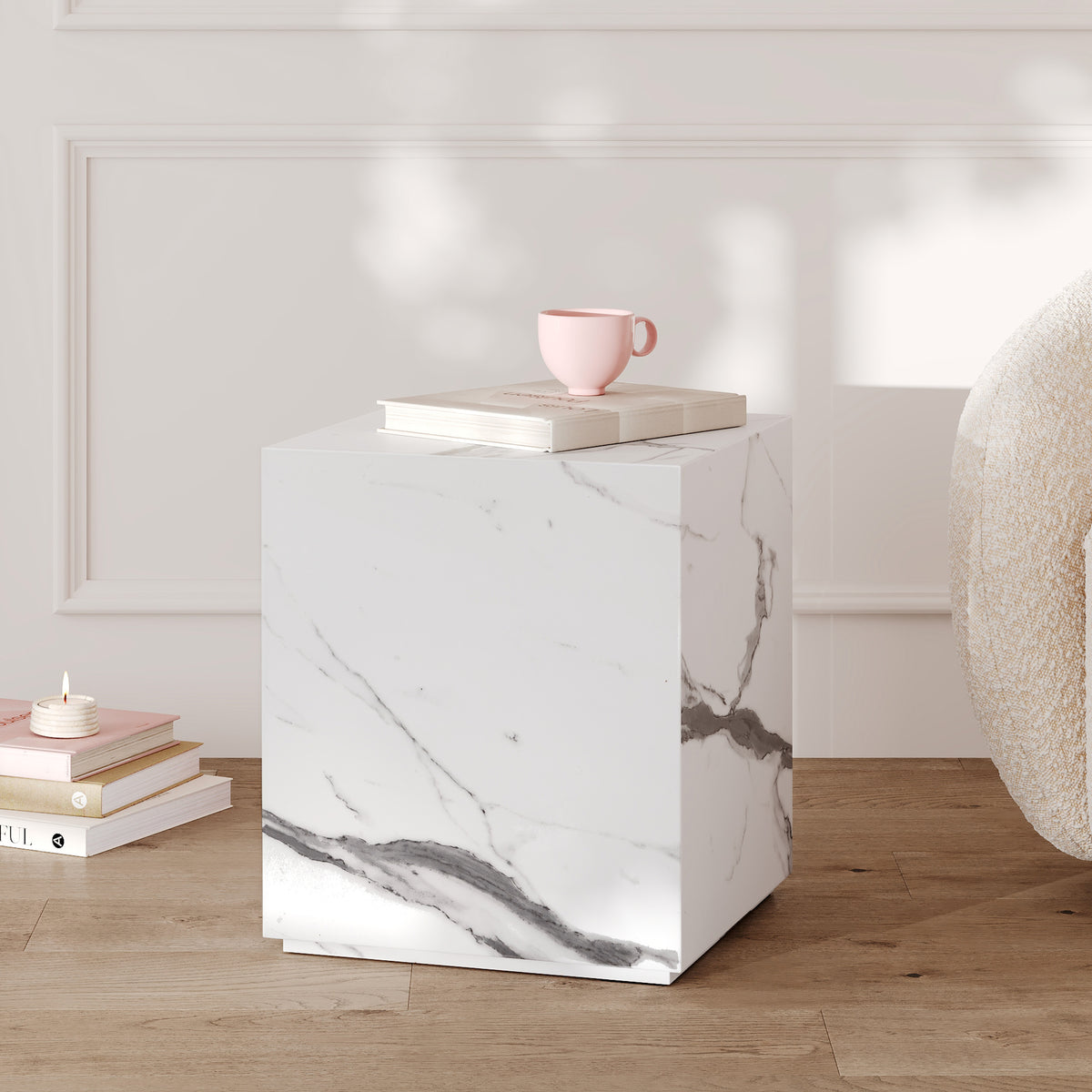 table d appoint blanche effet mabre cube lison rdv deco