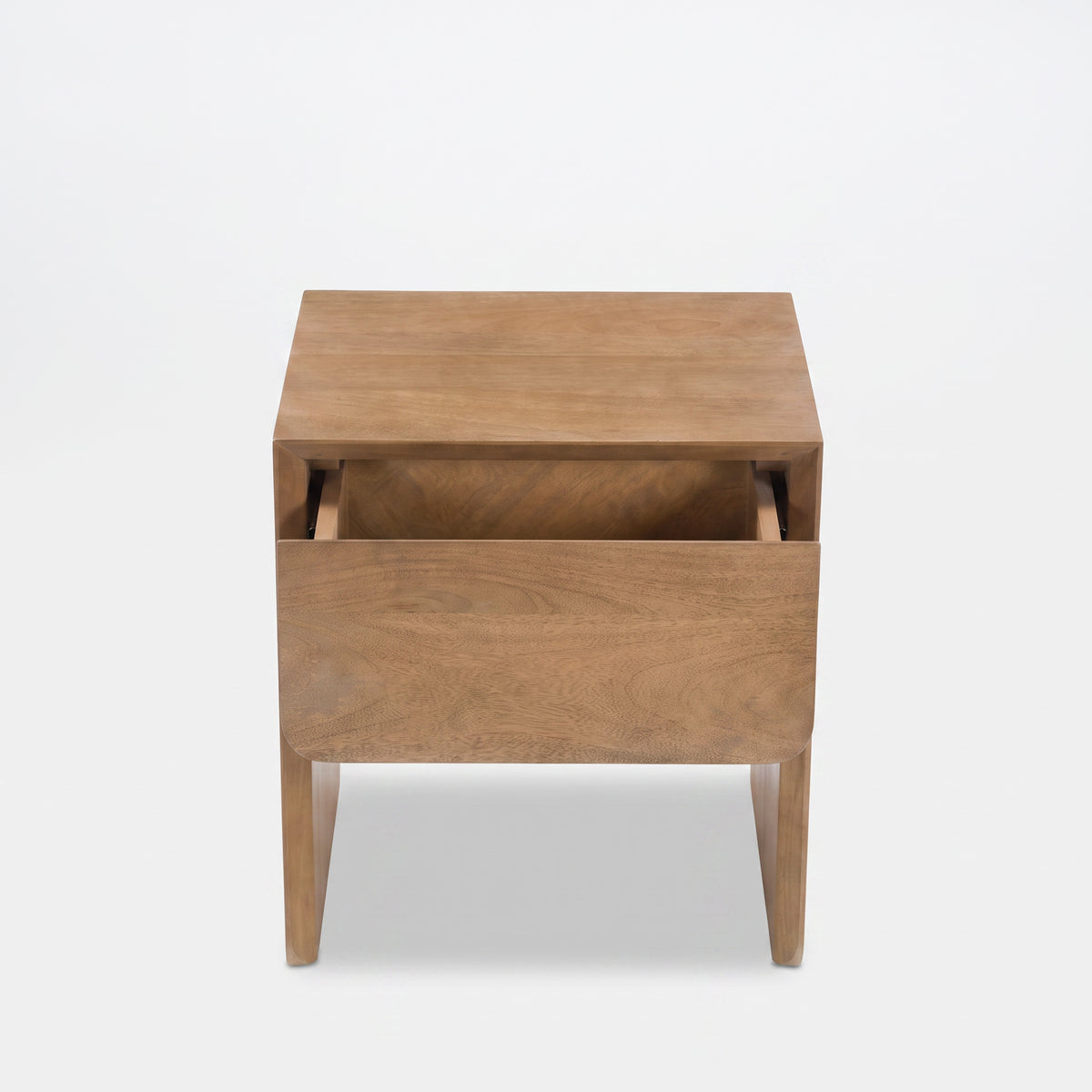Table de chevet Achille bois manguier marron clair vue de face tiroir ouvert – Maison Pavane
