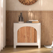 tavolino da notte in cemento bianco e legno fira grecia