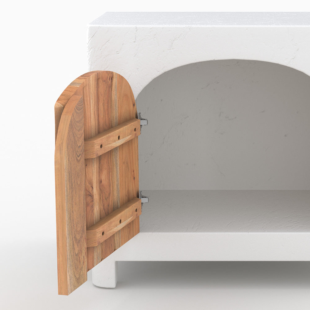 messapiano in cemento bianco screziato e legno di acacia Fira