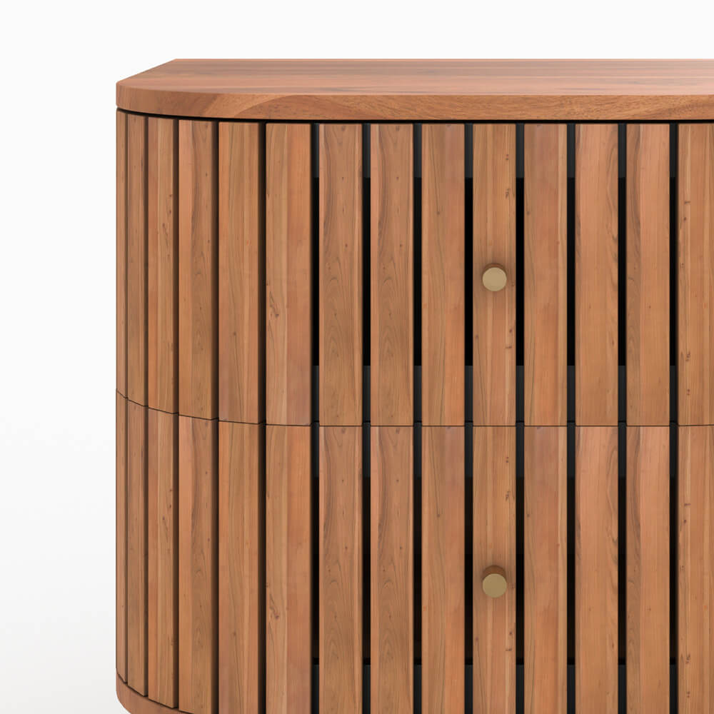 comodino in legno di acacia con 2 cassetti paola