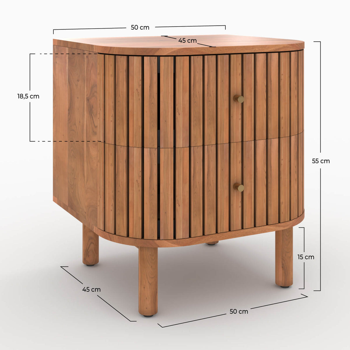 comodino in legno di acacia con 2 cassetti Paola