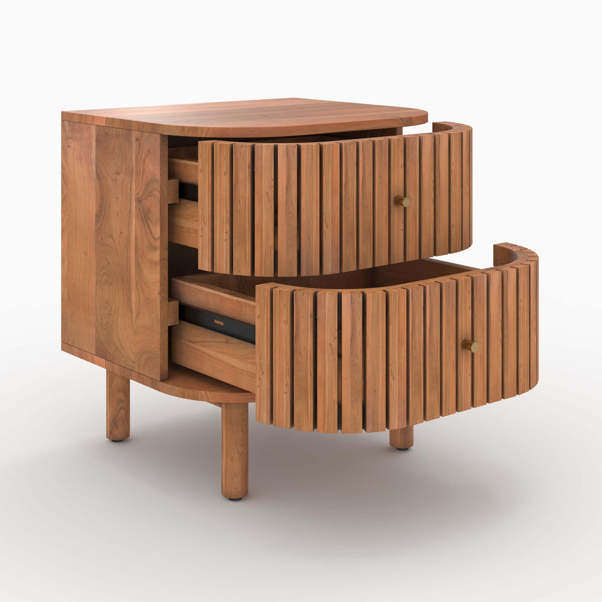 comodino in legno di acacia paola 2 cassetti