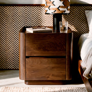 Table de chevet en bois de manguier couleur noyer lampe à poser noire marron et blanche – Maison Pavane