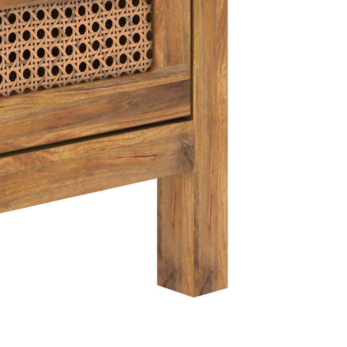 table de chevet en cannage tiki 2 tiroirs