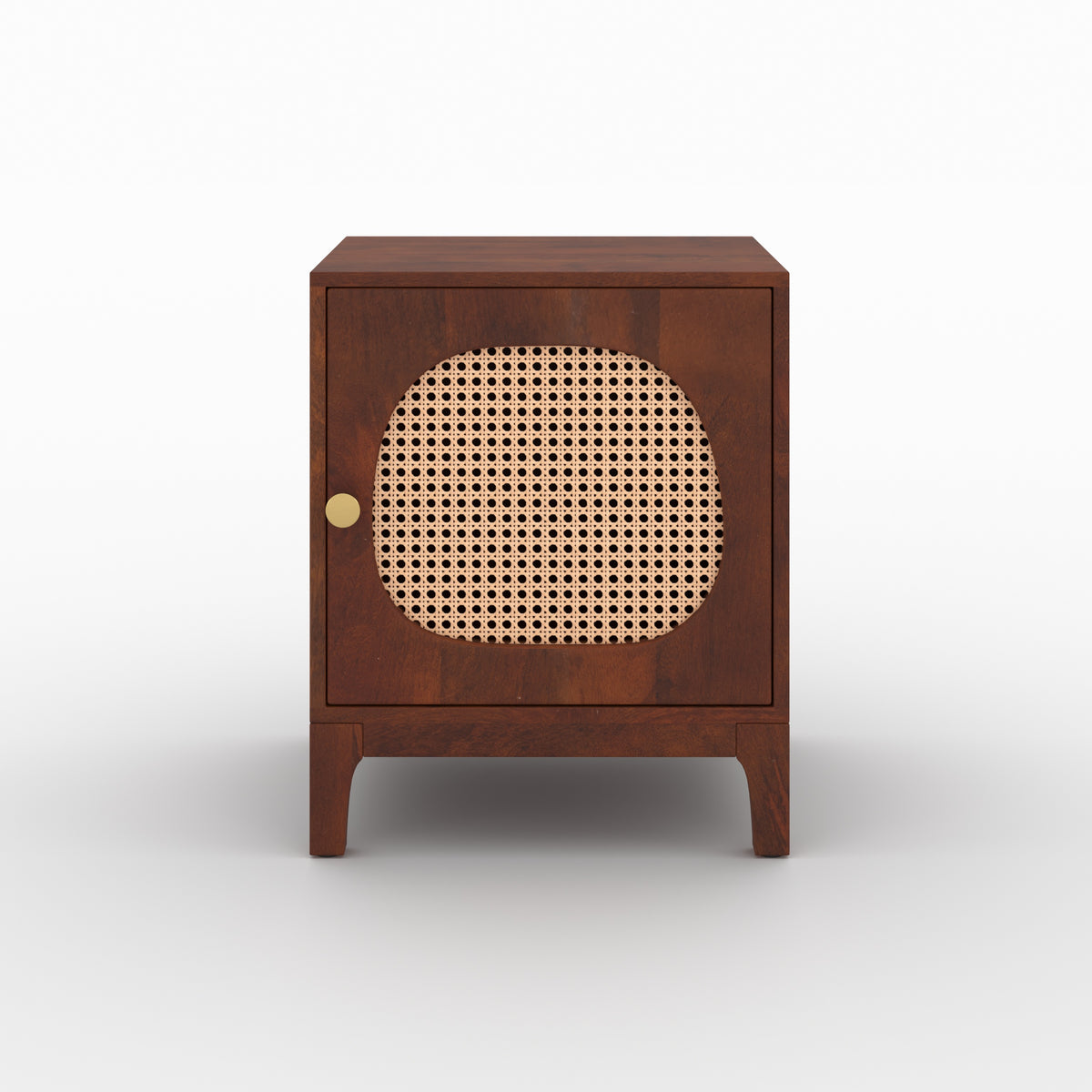 Table de chevet Lanka bois de manguier cannage laiton face – Maison Pavane