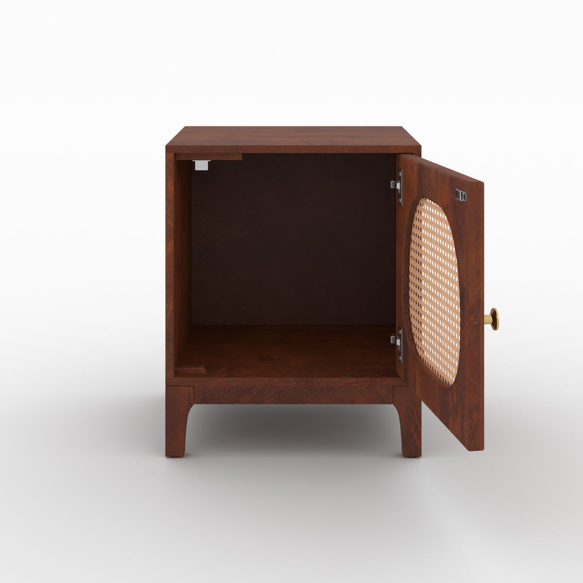 Table de chevet Lanka manguier cannage porte ouverte profil – Maison Pavane