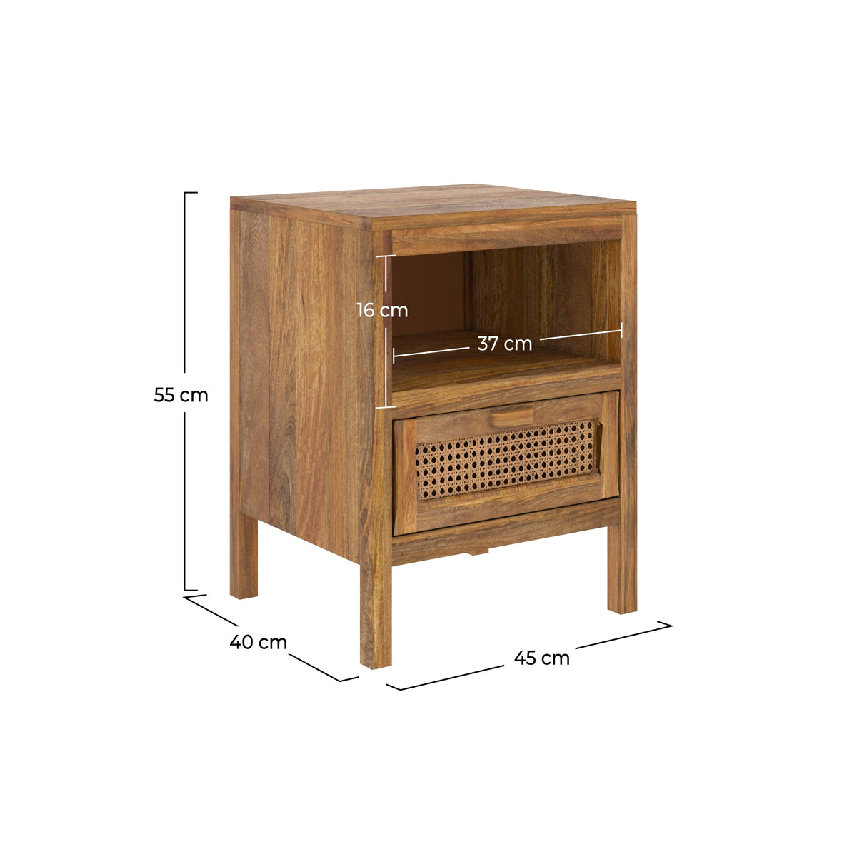 table de chevet tiki bois claire niche tiroir cannage