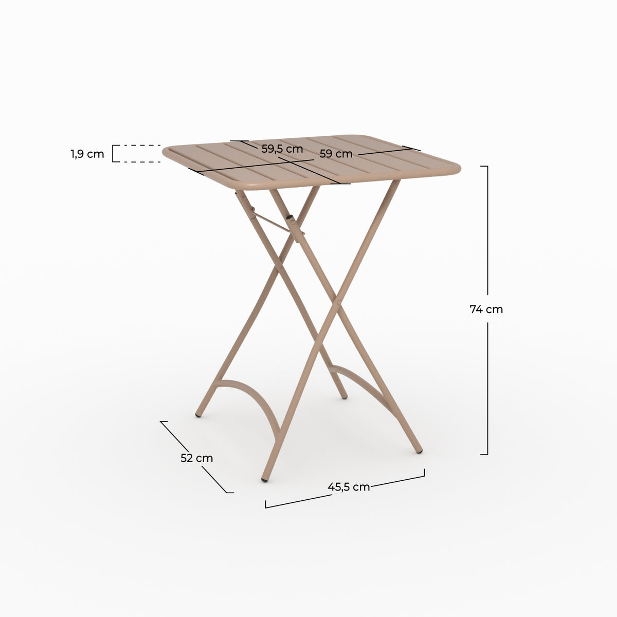 Table de jardin Yumi pliante en métal taupe 2 personnes intérieur