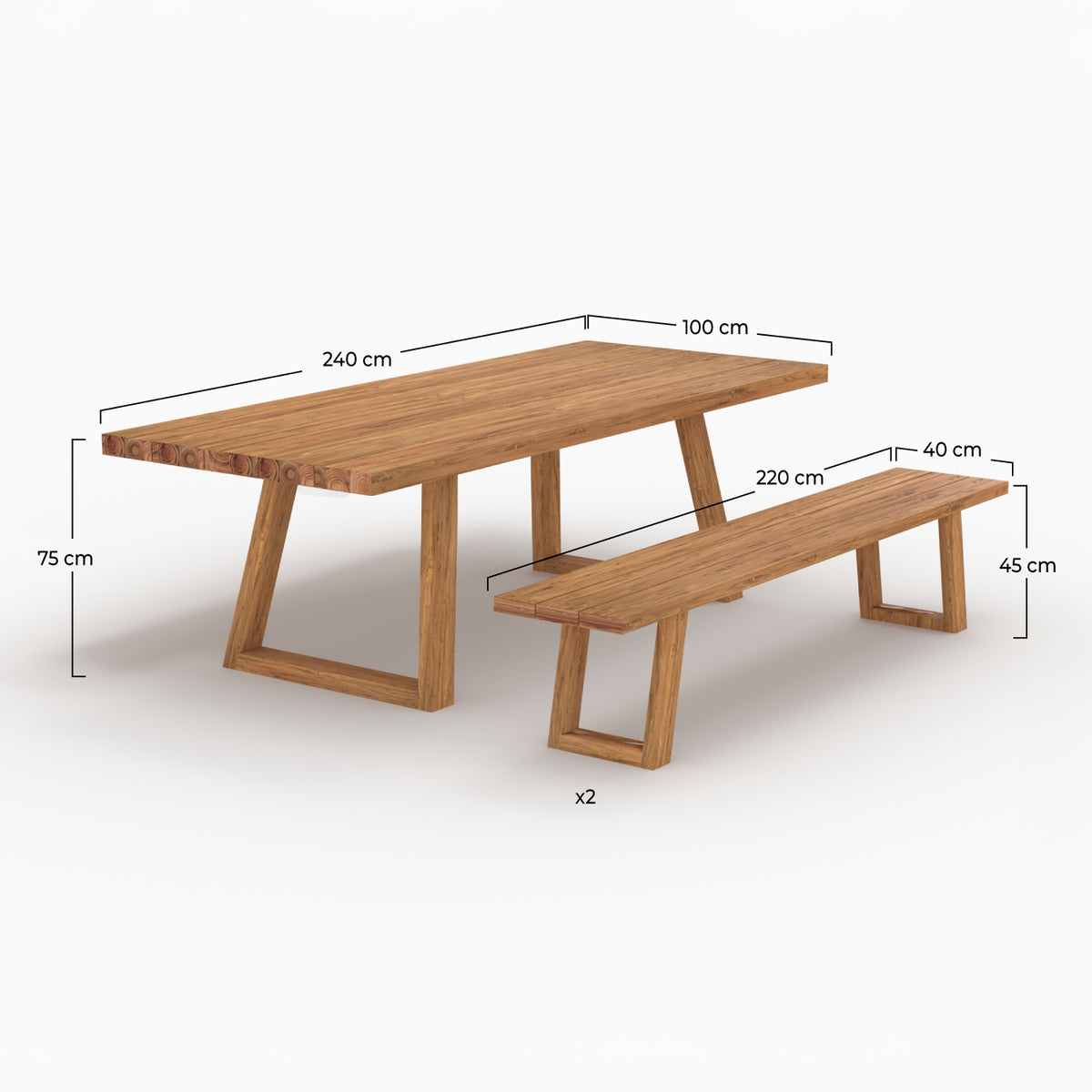 table et bancs de jardin luma 10 palces en bois de teck