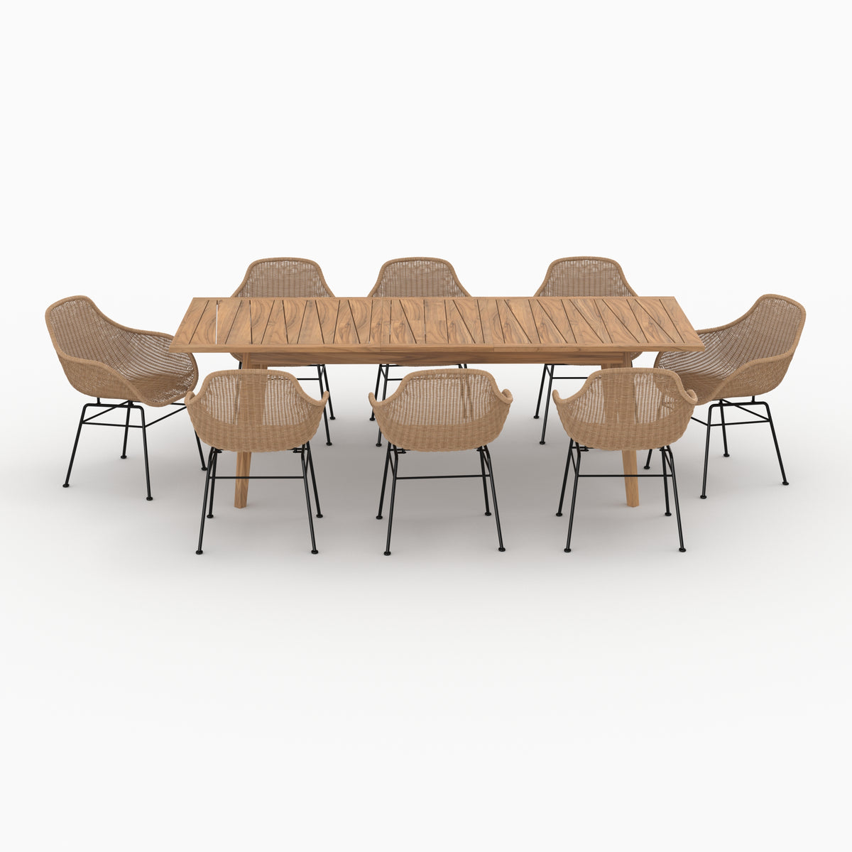 table et chaise de jardin 8 personnes en bois de teck fond beige carmela