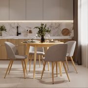 table et chaises reno 4 personnes en tissu taupe et bois