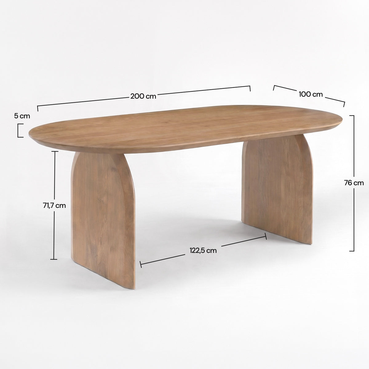 Dimensions de la table ovale Alix en bois de manguier massif marron clair - Maison Pavane