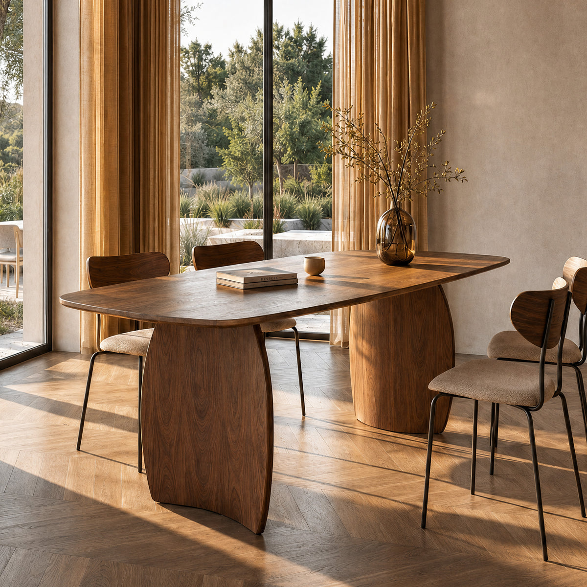 Table rectangulaire en bois placage noyer – Maison Pavane