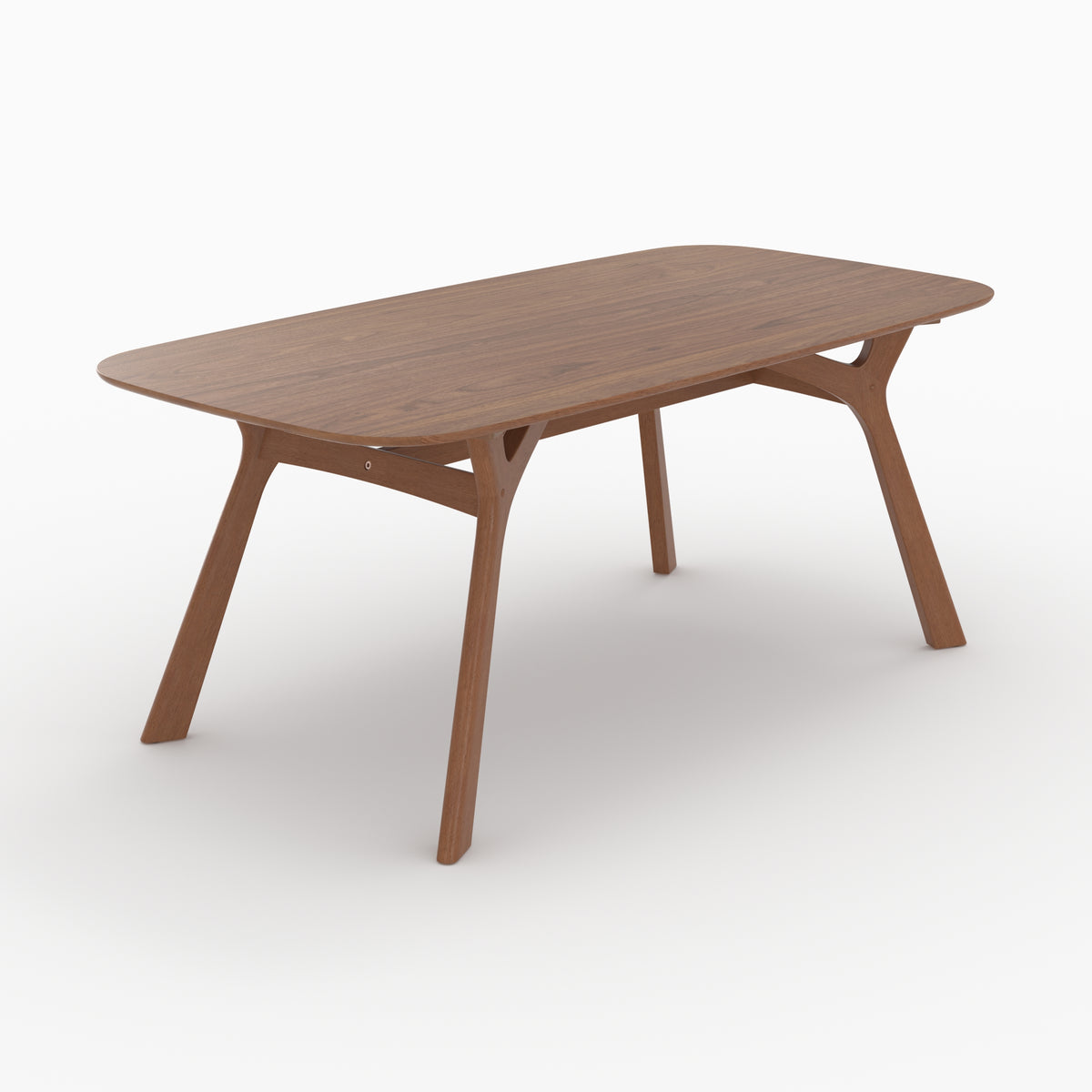 Table rectangulaire Paula en bois d'hévéa massif et placage en chêne foncé, vue de trois quarts - Maison Pavane
