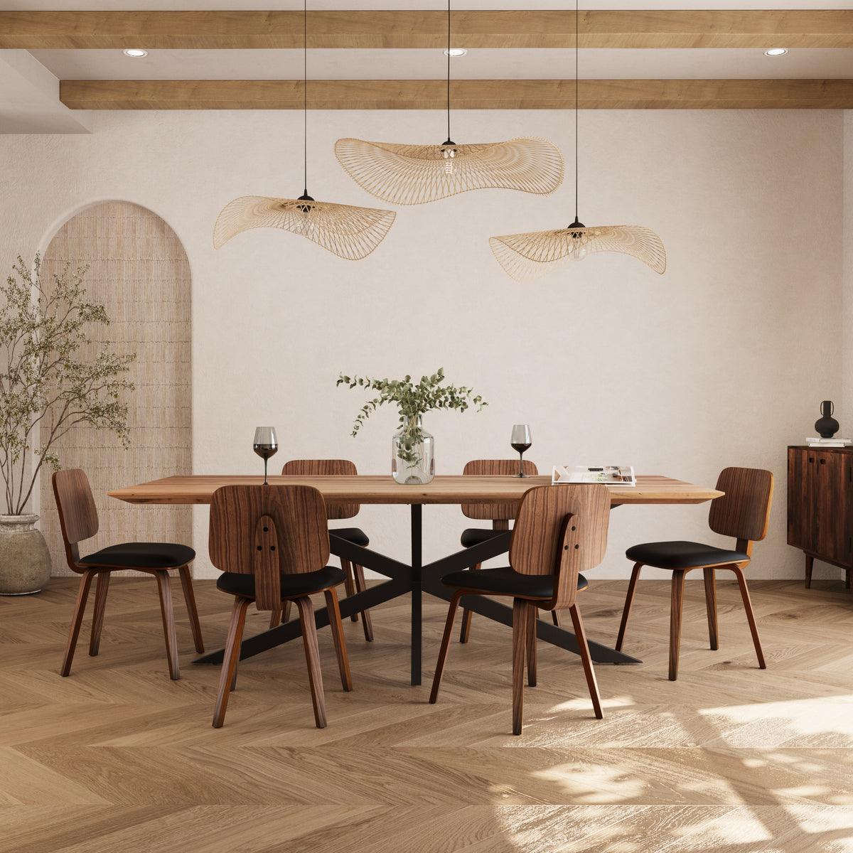 table rectangulaire surdiman 8 personnes bois et pieds noirs