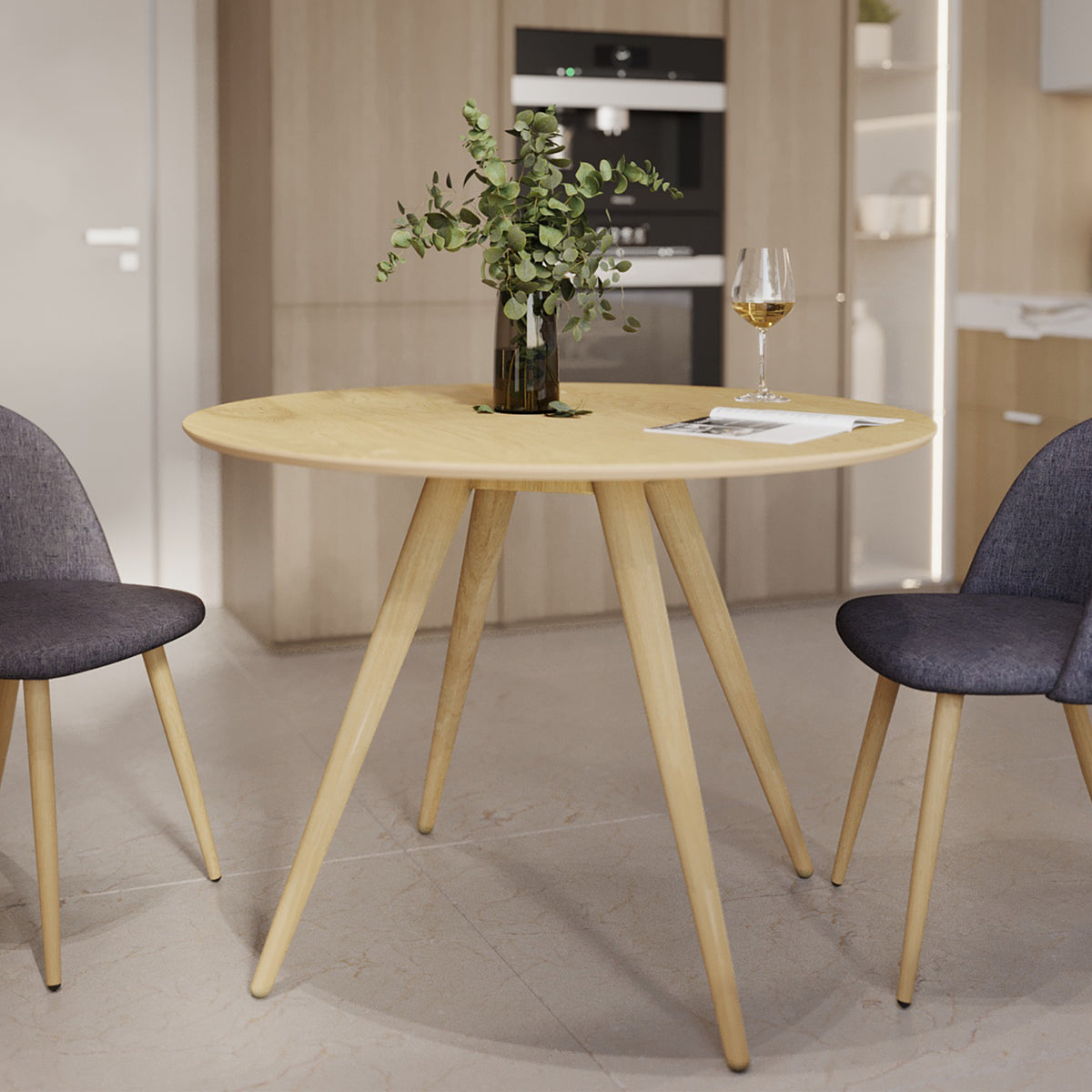 table ronde 105 cm en bois clair liwa 4 personnes