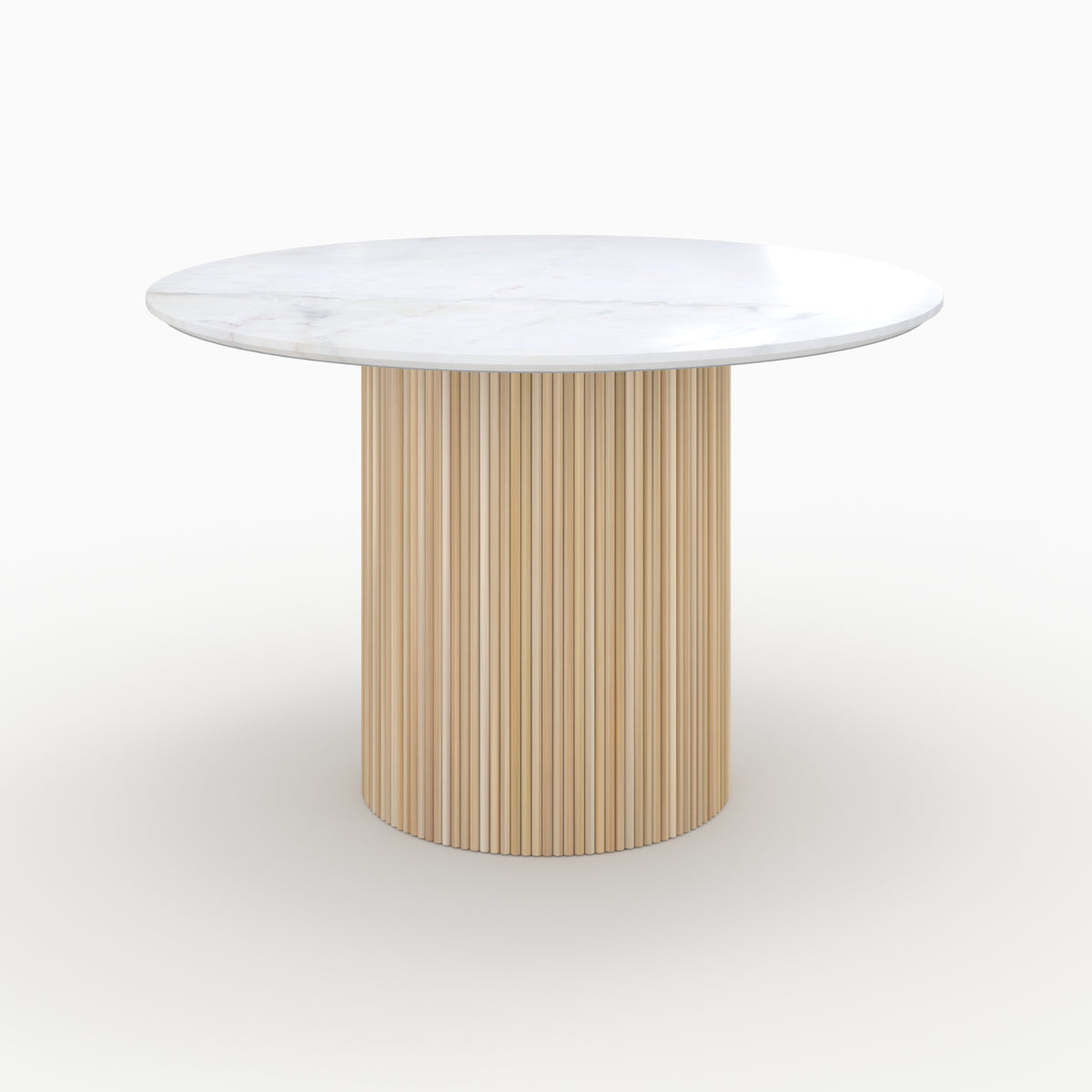 table ronde en marbre blanc et bois de manguier morea
