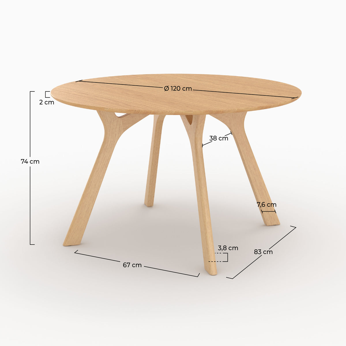 Table ronde Izzi chêne naturel D120 dimensions – Maison Pavane