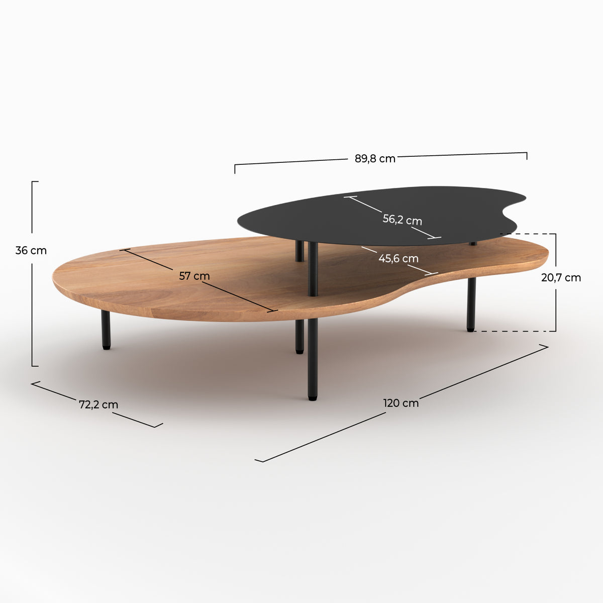 tavoli giganti in legno e metallo nero set di 2