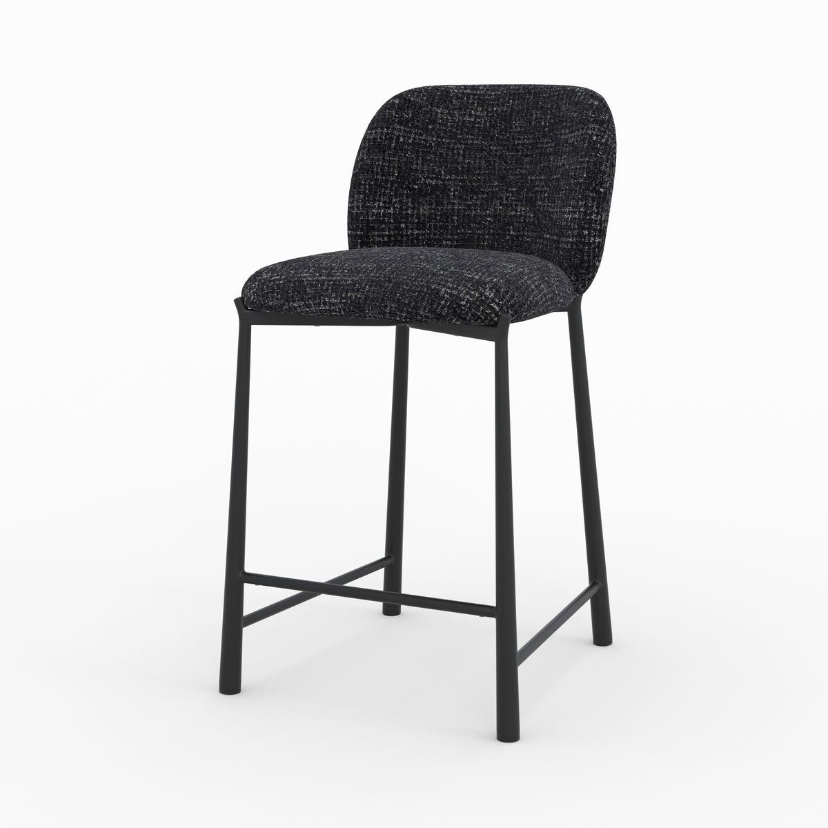 Tabouret Bento ilot central tissu texture noir confort vue trois quarts avant