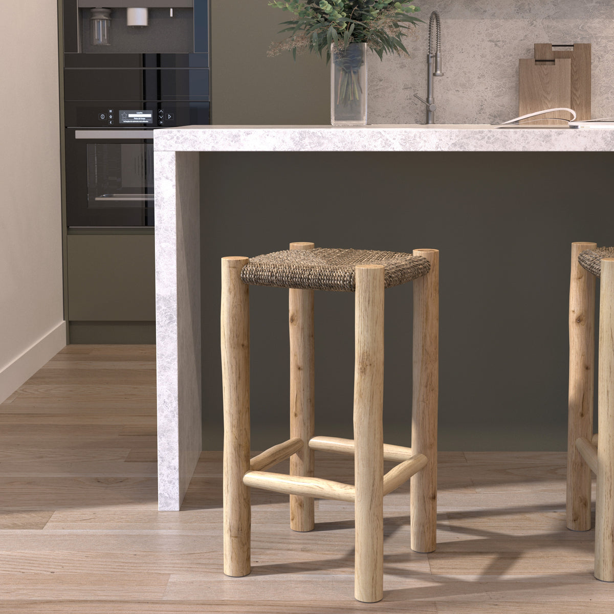 tabouret de bar carre branche de teck 65 cm jovan