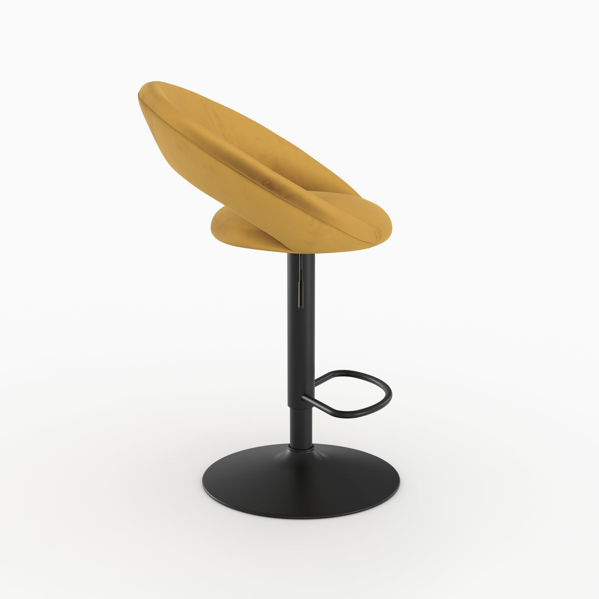 Tabouret de bar Cloclo velours curry réglable profil latéral – Maison Pavane