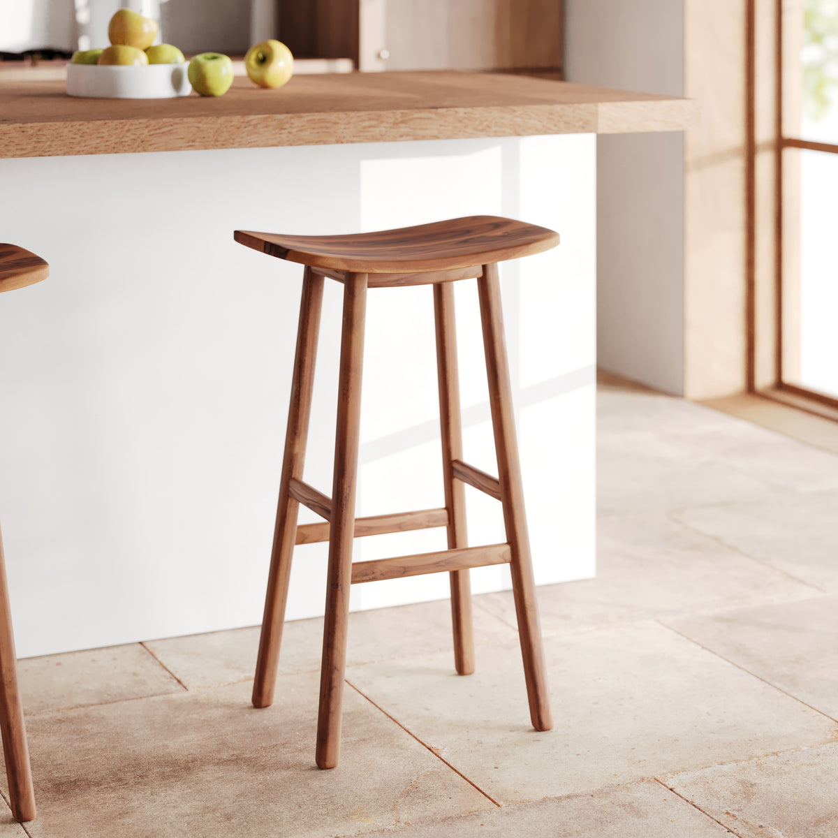 tabouret de bar en bois de teck hauteur 77 cm