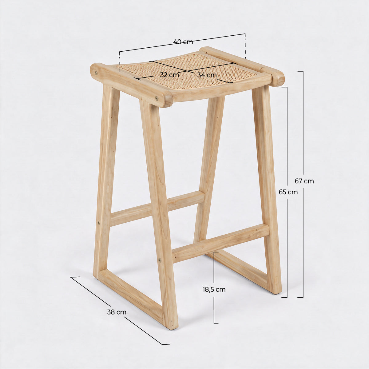 Taburete de bar de teca y ratán natural Haida 66 cm