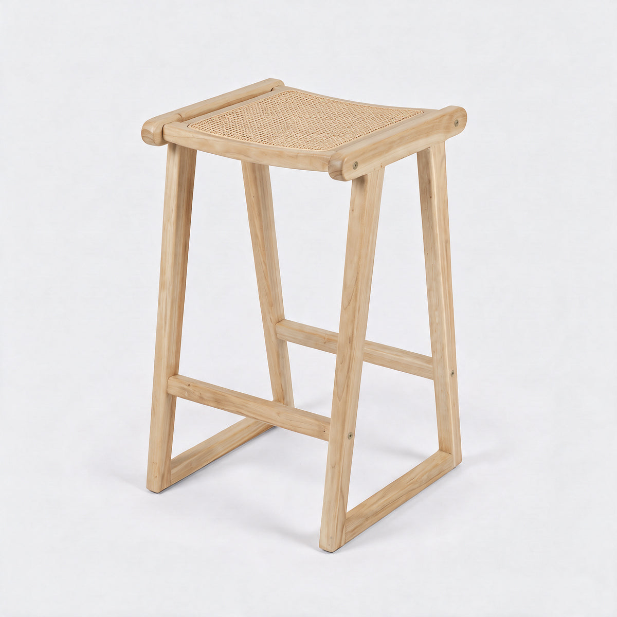 Taburete de bar de teca y ratán natural Haida 66 cm